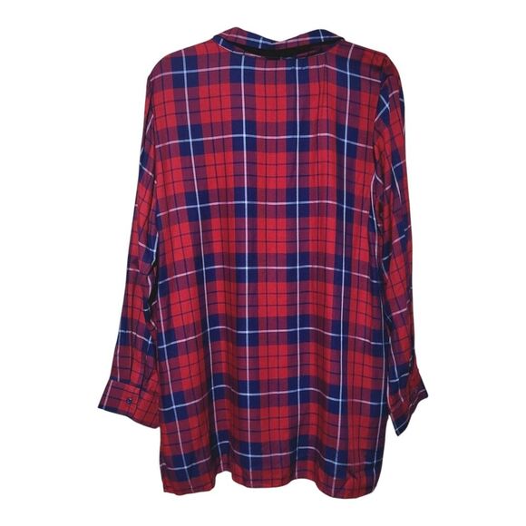 Alexander Jordan Womens XL New Plaid Popover Tunic Top- Flowy Wine/Navy $59 - Picture 7 of 7